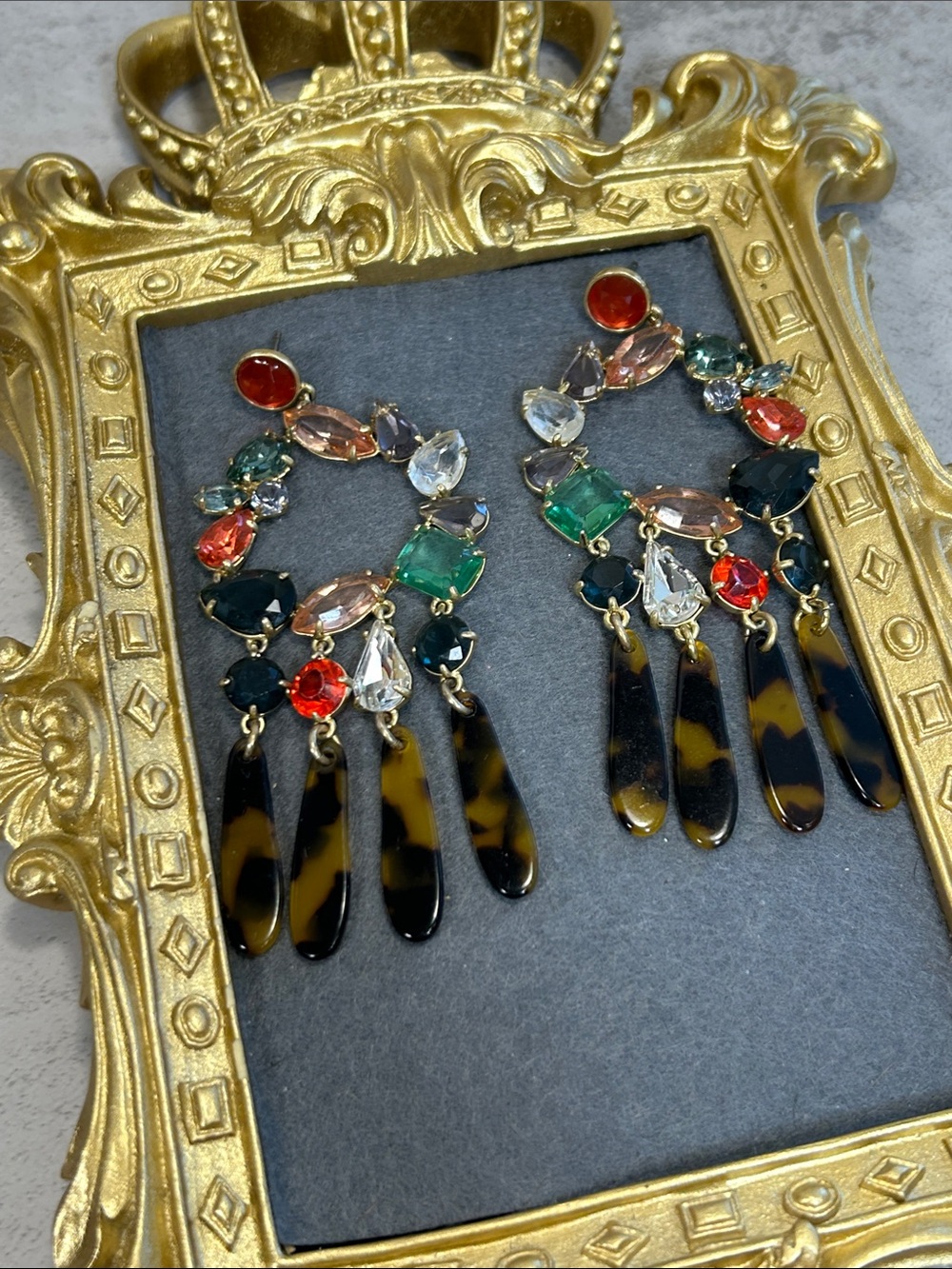 Multicolor Faux Crystal & Tortoiseshell Drop Earrings - Women Jewelry